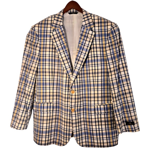 Brooks Brothers 346 Blue Plaid Blazer Sport Coat 46R Men Cotton Made in Thailand